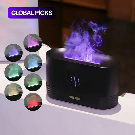 Flame Effect Aroma Diffuser — Cozy Ambience With Mist & 7-Color Glow