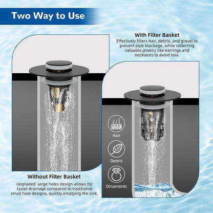 Bathroom Sink Drain Stopper - Removable Hair Filter For Clog-Free Drains
