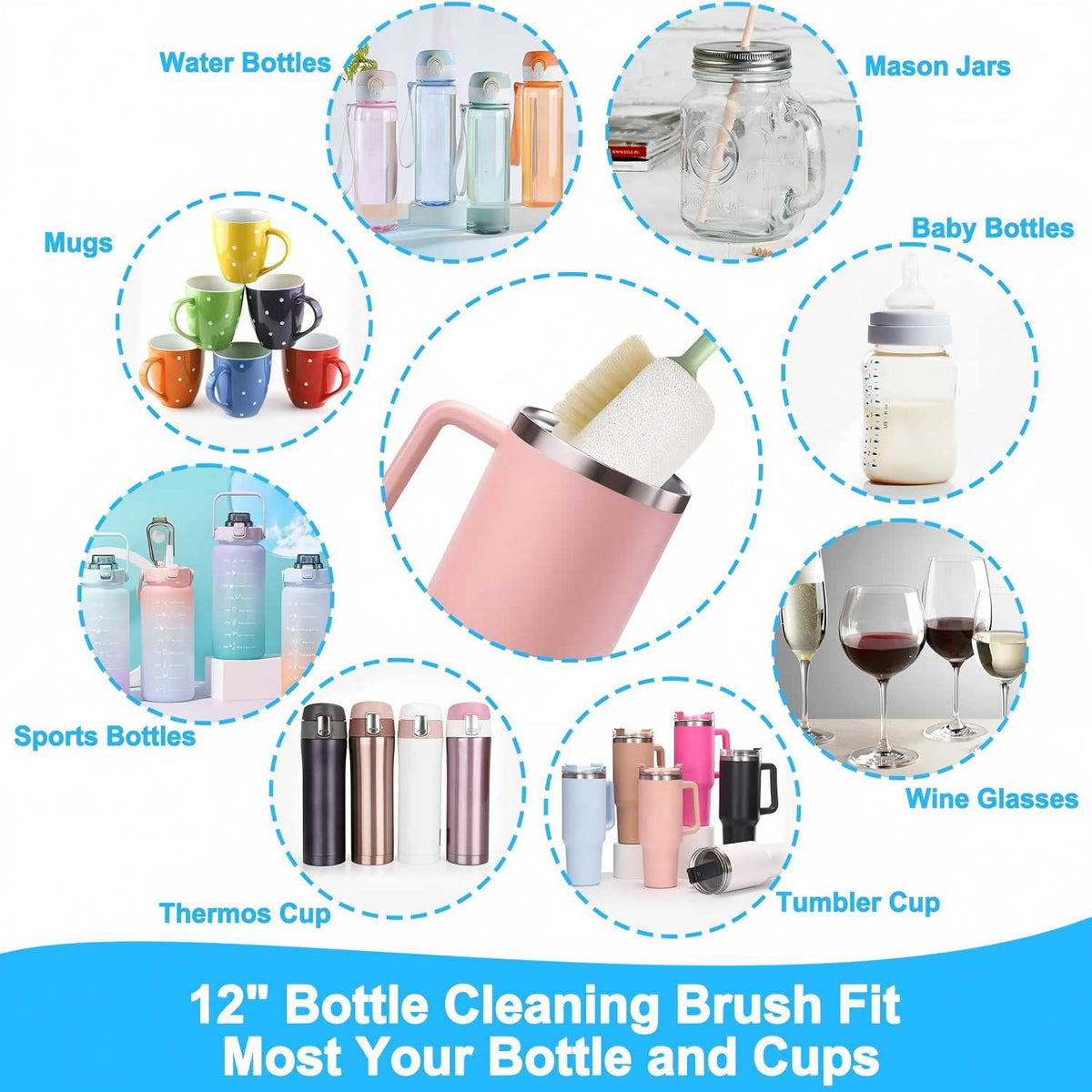 5-in-1 Bottle Cleaning Brush - Deep Clean Every Straw, Lid & Hard-To-Reach Spot