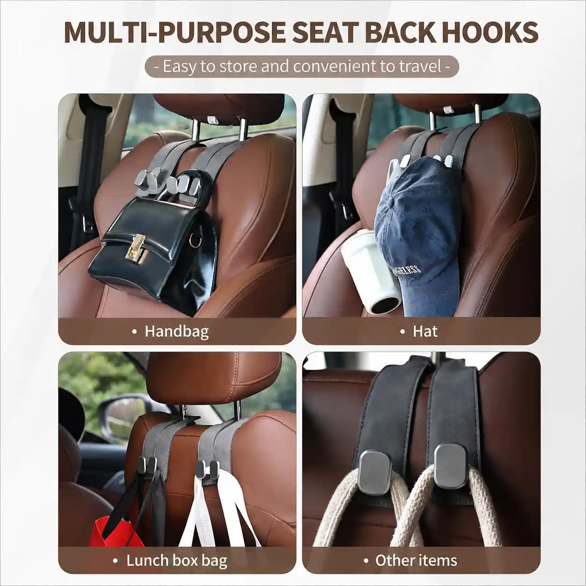 Car Seat Headrest Hooks - Double Hook Design For A Cleaner, Clutter-Free Car