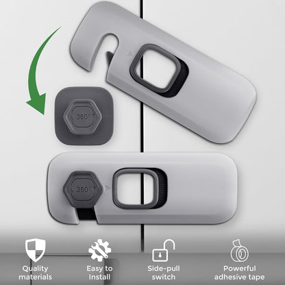 Adhesive Safety Lock - Slide & Rotate Design For Safer Cabinets & Appliances