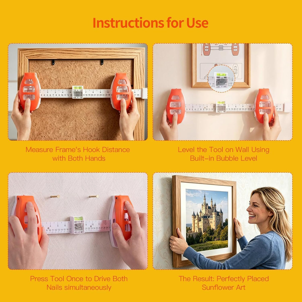 Picture Hanging Tool - Level & Ruler Guide for Perfectly Straight Frames