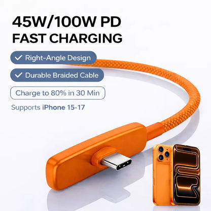45W Right-Angle USB-C Cable - Fast Charging Without Blocking Your Hand