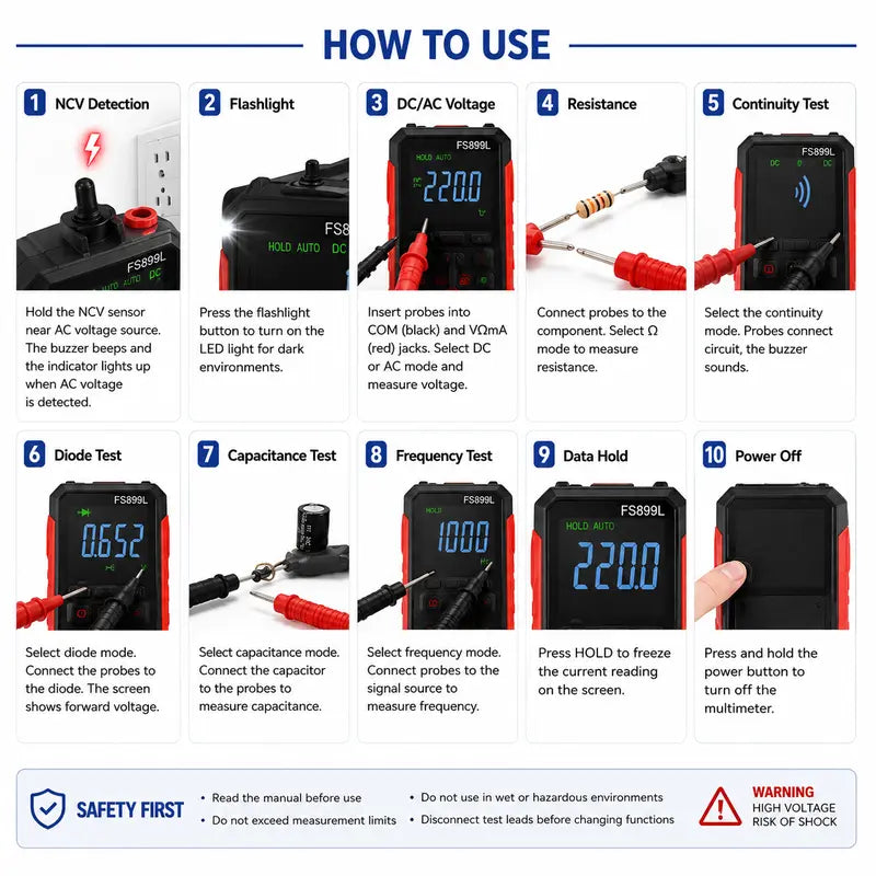 Smart Auto-Ranging Digital Multimeter – Rechargeable TRMS Voltage Tester