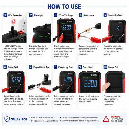 Smart Auto-Ranging Digital Multimeter – Rechargeable TRMS Voltage Tester
